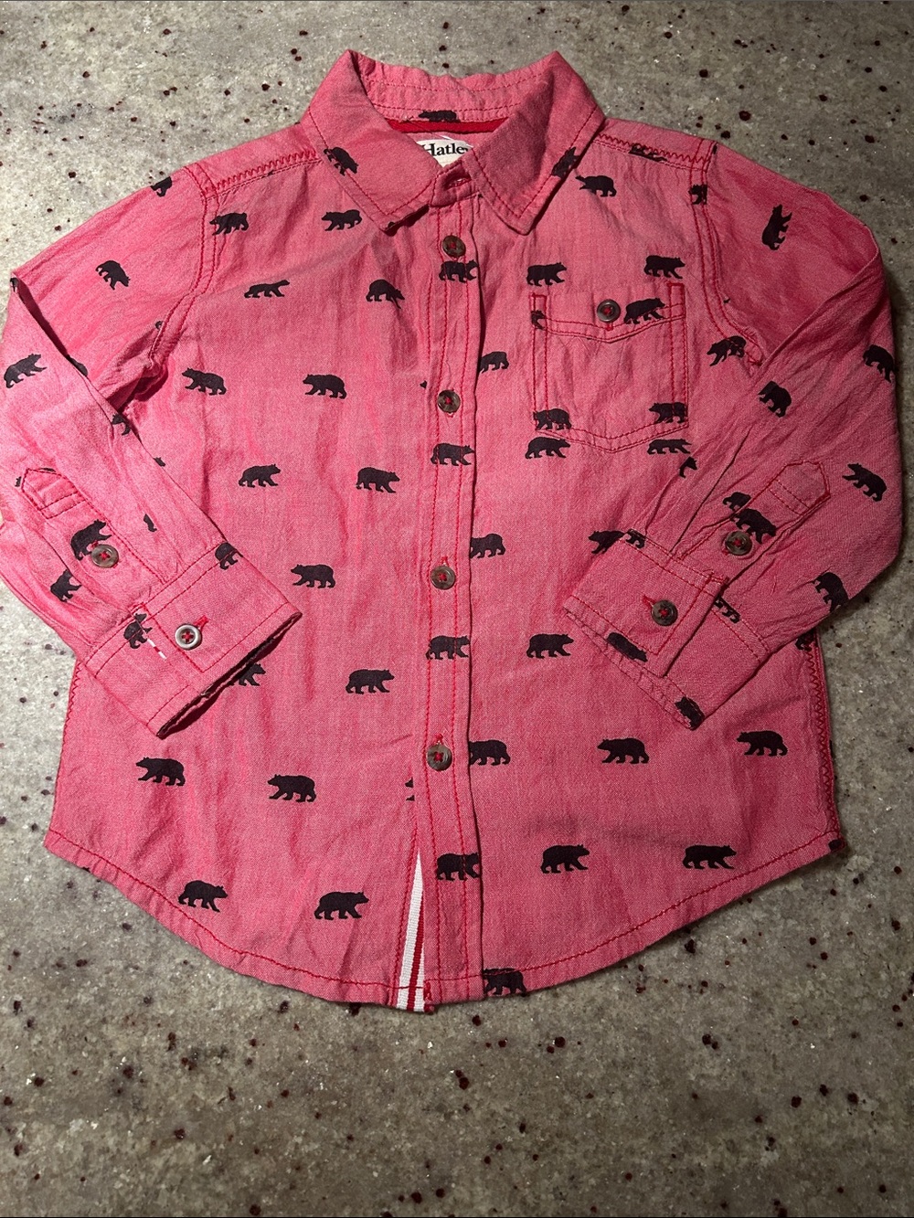 4/$20 Hatley kids button down shirt black bear pattern Sz 3